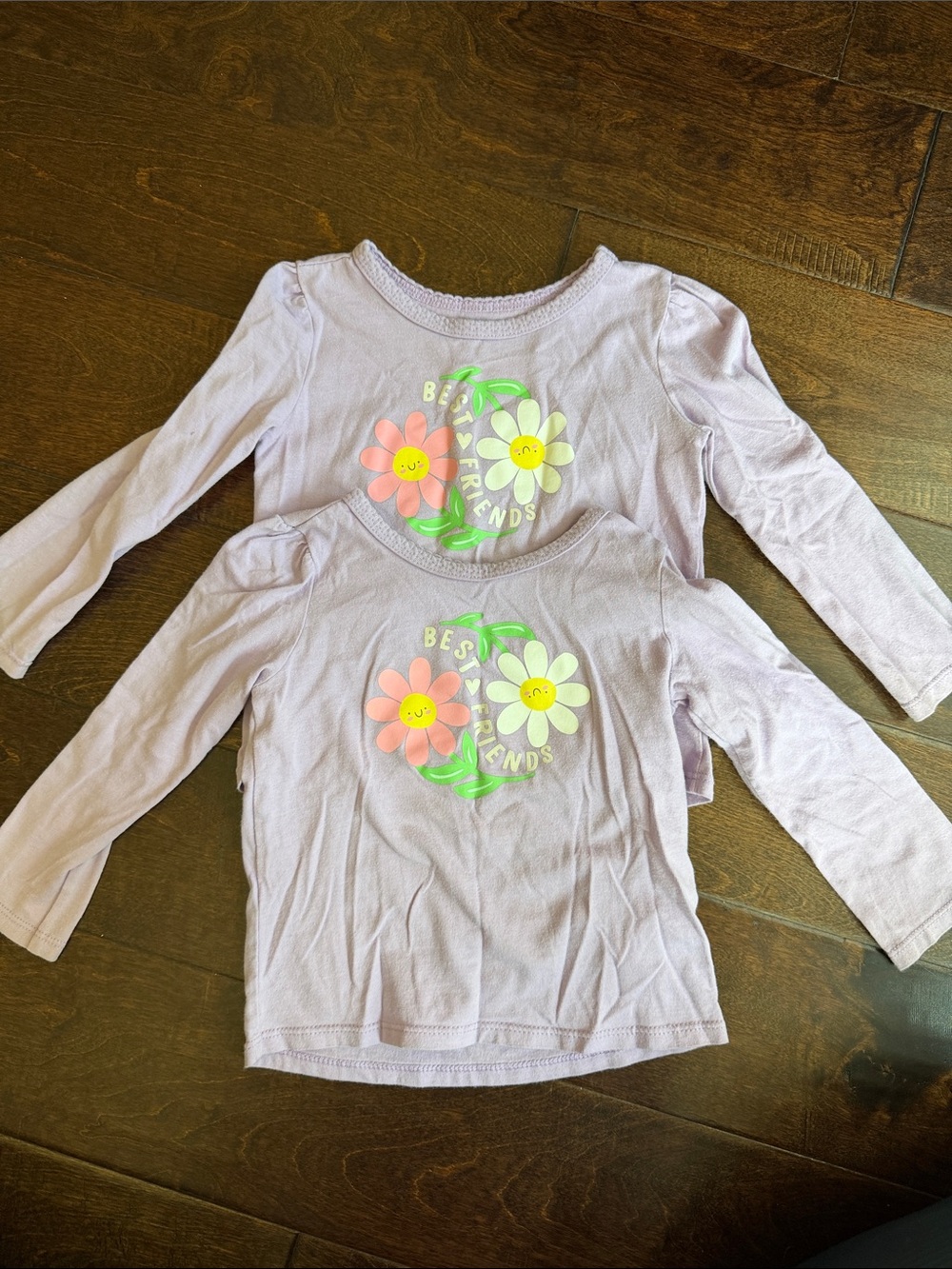 TWIN 2T Girls' Lavender "Best Friends" Long-Sleeve Tee with Floral Graphic